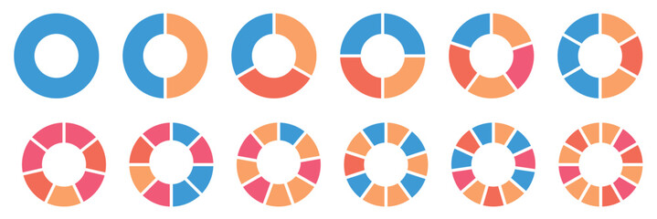 Wall Mural - pie chart infographic set. circle diagram collection with sections or parts. segmented circle icons 