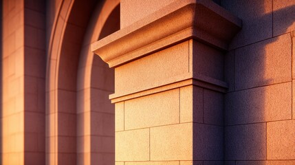 Poster - Close-up view of architectural stonework highlighting intricate details at sunset