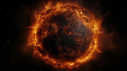 Aufkleber - Large, fiery planet with a bright orange glow. The planet is surrounded by a lot of fire and smoke, giving it a sense of destruction and chaos