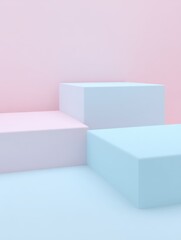 Poster - Soft Pink and Blue Geometric Shapes on Minimalist Background for Abstract Design and Creative Projects