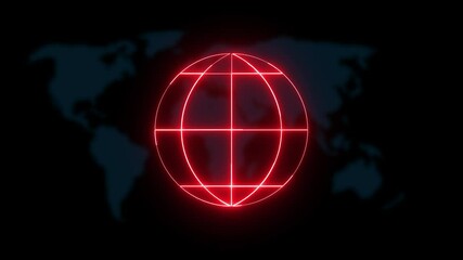 Poster - Red globe with world map symbolizing global connections. Glowing red globe with world map overlay representing global connections and international communications on a black background