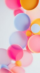 Poster - Colorful translucent circles in soft pastel tones floating on a light background, creating a dreamy and whimsical atmosphere for modern design projects.