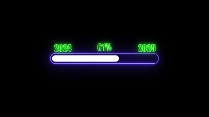 Fototapete - Progress bar showing year and percentage completion. Digital progress bar with neon effects displaying percentage and year progress on a black background