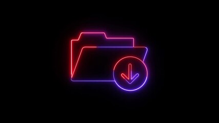 Poster - Folder download icon with animated glowing effect. Neon folder download icon with animated glowing effect against a dark background for technological and digital media projects.