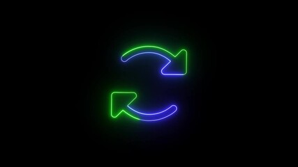 Fototapete - Circular rotating refresh icon for digital syncing. Animated neon refresh symbol rotating on a black background highlighting circularity and data synchronization in a modern digital context