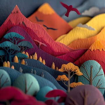 Rural Scenery Embroidery Line Painting