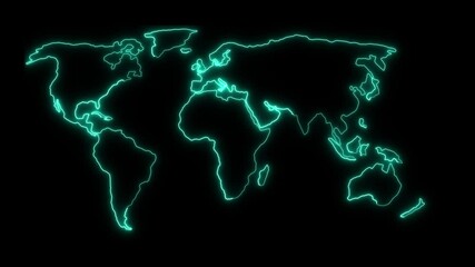 Poster - World map glowing outline for global themes. Animated glowing outline of world map displayed on black background perfect for global themes and international marketing