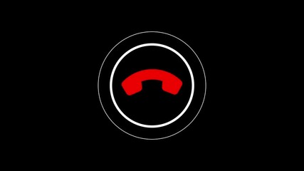 Poster - End call button with red phone receiver in circle. Animated end call icon of a red telephone receiver inside of a white circle against a black background