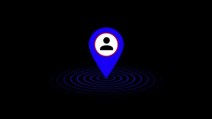 Poster - Person location marker with digital tracking target. Person location marker with digital tracking concept showing target identification and geographic positioning on a dark background