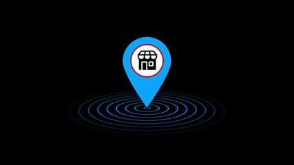 Poster - Store location icon with radial effect. Animated store location icon with radial effect on a black background visualization for business concepts