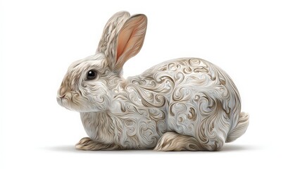 Aufkleber - Charming wooden rabbit with elegant swirly patterns perfectly carved for decorative purposes and nature enthusiasts