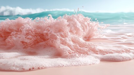 Poster - Pink foam on the ocean waves. The pink foam is in the water and the waves are in the background