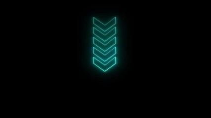 Poster - arrows pointing down for navigation flow. digital neon arrows pointing downward glowing on black bac