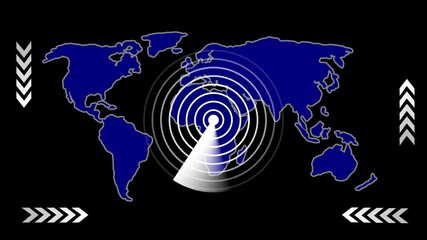 Poster - Signals over Africa on blue digital network map. Global network and digital communications concept with radar signals centered over africa on a blue world map