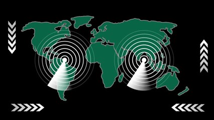 Poster - Worldwide data transfer and global communication flow. Global communication concept illustrating worldwide data transfer signals and information flow spreading across the planet