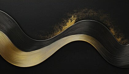 Poster - luxurious black and gold abstract wave background with textured metallic accents and elegant curves for branding, web design, packaging, or high-end print media


