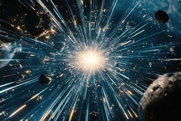 Wall Mural - Cosmic explosion, streaking light, celestial bodies