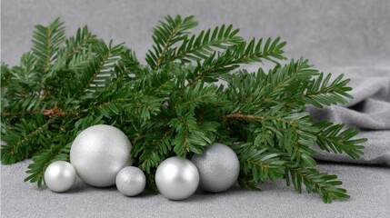Aufkleber - Showcasing a vibrant evergreen branch adorned with subtle holiday decorations, highlighting glossy green pine needles under controlled studio lighting