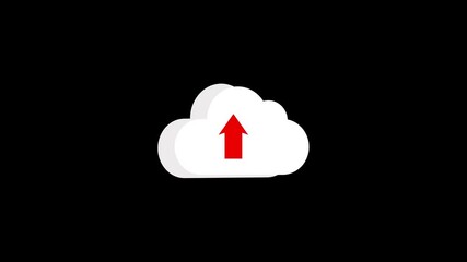 Poster - Cloud upload icon animation for digital connectivity. Cloud upload icon animation on black background illustrating data transfer digital connectivity and technology concepts