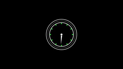 Poster - Clock with neon green accents rotating on black. Animated minimalist clock with neon green accents rotating on a black background representing time and timing