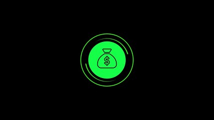 Poster - Money bag icon with dollar sign for finance. Animated green money bag icon with dollar sign in a circular frame against a black background suitable for finance and investment concepts