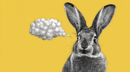 Poster - Charming long-eared rabbit with a thought bubble doodle element for whimsical and playful illustrations in art