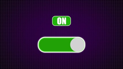 Poster - Toggle switch overlay representing digital technology concept. Animated green on toggle switch graphic on dark purple background with grid overlay digital technology concept
