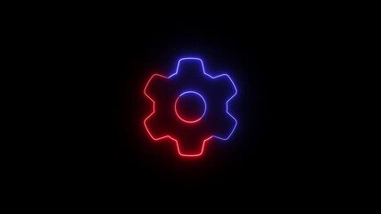 Poster - Cogwheel setting symbol icon. Animated neon cogwheel setting symbol on black background design for business and technological concepts