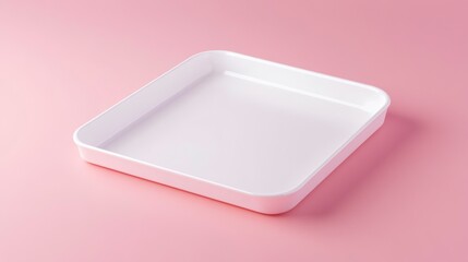 Poster - Empty white square plastic tray on pink background.