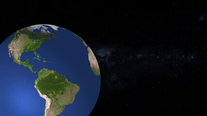 Poster - Planet Earth rotating in space with continents and stars. Planet earth rotating in space depicting continents and oceans with visible stars in the background representing the cosmos