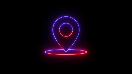 Poster - Location pin symbol glowing brightly. Animated neon location pin symbol glowing brightly against a dark black background representing navigation and modern technology
