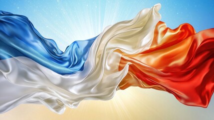Poster - Abstract background of flowing silk fabric in blue, white, and red, French flag theme