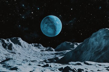 Wall Mural - Earth from moon, starry night