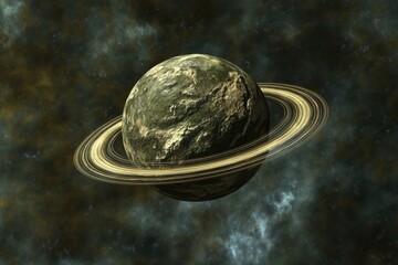 Wall Mural - Alien planet with rings in deep space