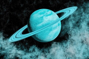 Wall Mural - Turquoise planet with rings in space