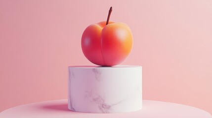 Poster - Single ripe apricot on marble pedestal against pink background.