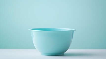 Aufkleber - Empty light teal mixing bowl on white surface against a pastel green background.