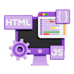 3d illustration of coding and development window.