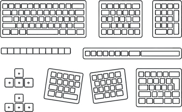 Keyboard layouts outline icons set – simple, compose and typing graphics
