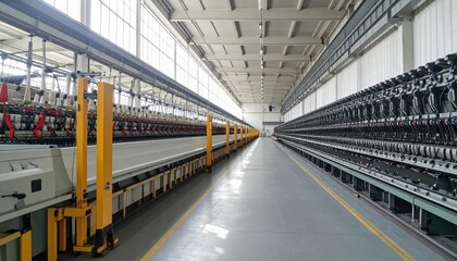 Poster - Industrial Textile Warehouse with Robotic Pickers Under Midday Sun