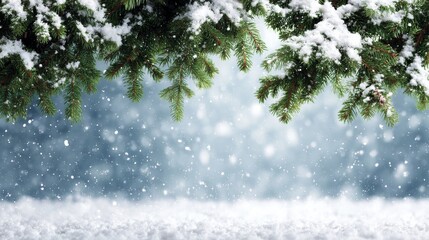 Aufkleber - Pine branches with delicate snowflakes and a shimmering effect provide a tranquil winter atmosphere, perfect for Christmas-themed decorations and festive greetings