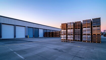 Poster - Minimalist Cold Storage Area with Stacked Pallets at Dusk