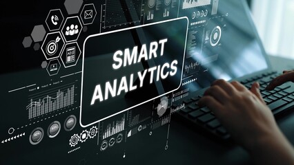 Poster - Smart Analytics Concept with Data Visualization and Modern Technology Interface on Computer Screen. Asymptotic smart data analytic.