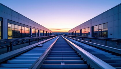 Poster - Minimalist Industrial Scene with Conveyor Belts at Dusk