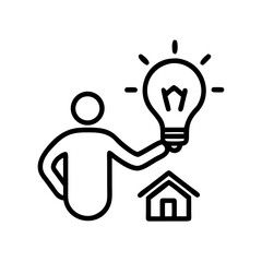 Poster - Person with Lightbulb and House Icon Representing Smart Home Ideas and Innovation
