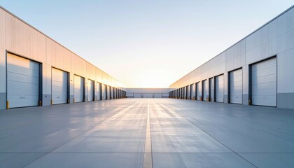 Poster - Minimalist Warehouse with Loading Docks in Soft Morning Light