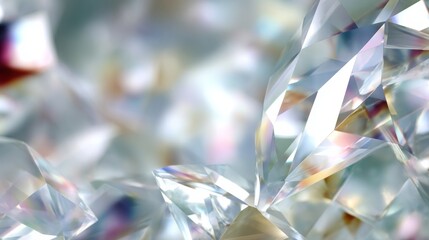 Leinwandbilder - Close-up view of crystal refractions casting vibrant prismatic light patterns on a neutral surface with pronounced texture and available copy space on the right