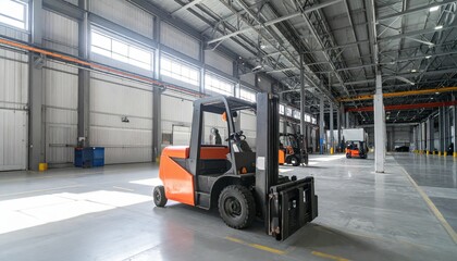Poster - Modern Automated Warehouse with Forklifts Under Harsh Midday Sun