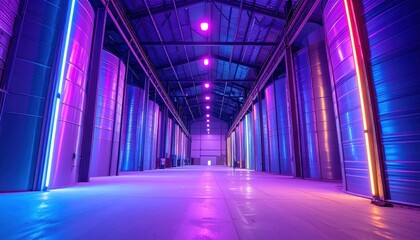 Poster - Modern Interior of Grain Silo with Neon Lighting Accents