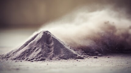 Aufkleber - Fine gray sand particles are arranged in a mound on a light gray surface, creating a vintage look with soft shadows and ample copy space for design use